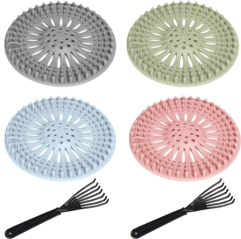 VEGCOO 4 Pièces Filtre Cheveux Douche,Attrape Cheveux Douche Filtre Cheveux Baignoire Utilisé dans la Salle de Bain, la Baignoire, la Cuisine, Envoyer des Clips de Nettoyage des Cheveux