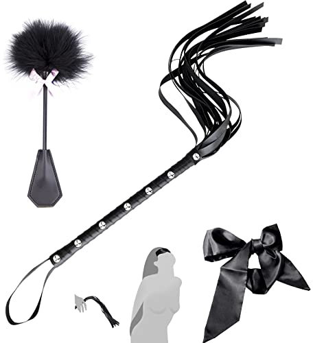 BDSM Sex Adulte Sets Avec Flogger Fouet En Cuir & Masque Pour Les Yeux En Satin & Paddle De Chatouilles à Plumes,Bondage Set 3 Pièces Fétiche Sex Toys,SM Jouet Sexuel Pour Couples Extrême