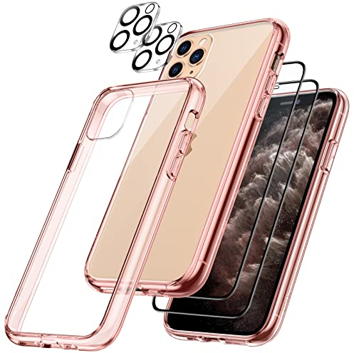 JETech 5 in 1 Cover per iPhone 11 Pro Max 6,5 Pollici, con 2 Pellicola Protettiva e 2 Protezione Fotocamera, Vetro Temperato Film a Copertura Totale, Custodia Antiurto (Oro Rosa)