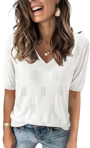 Arach&Cloz Short Sleevee Jumpers for Women Summer Tops Ladies Lightweight Knittted Shirts (Off White, Small)