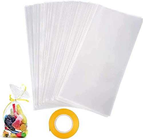 100 PCS Sachet Bonbon Transparent, 6 x 19cm Sachet Cellophane, avec Liens Torsadés 100 pcs Sachets Bonbons Anniversaire pour Emballage Bonbon Biscuit Chocolat de Noël