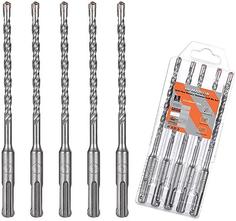 HPMAISON SDS Plus Rotary Hammer Drill Bit Set 6mm x 160mm, 5PCS Cross Drill Bits Hammer Impact Drill Bit 4-Cutter Carbide Tips for Drilling Stone, Concrete, Brick Wall, Cement, Masonry