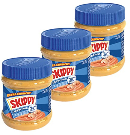 SKIPPY 3x 340g Erdnussbutter Super Chunk | Peanutbutter Ohne Palmöl | mit Erdnuss-Stückchen | 91% Erdnüsse | Crunchy Peanut Butter | Leckere Erdnussbutter mit vollem Geschmack