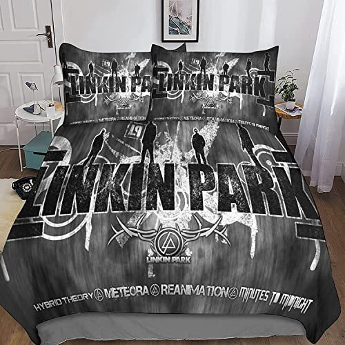 Zbeiba Bettwäsche-Set mit Likn Park Motiv 3D-Druck Bettbezug für Rock 'n' Roll Fans-Inklusive Kissenbezug-für Kind Erwachsene-Weich langlebig(A5,135x200cm+2x80x80cm)