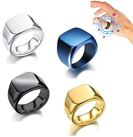 DUBUSH 4 Stück Schwarze Holzkohle Lvmphvity reinigender Titanring Titan magnetischer Lymphdrainagering Magnetique Lvmphvity Reinigungsring magnetischer Lymphdrainagering