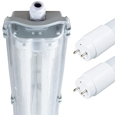Proventa LED Feuchtraumleuchte 150cm 2xLED Röhre – IP65 Wannenleuchte 48W kaltweiß 6500K – LED Deckenleuchte für Keller, Garage, Werkstatt – Staub- & Wassergeschützte Feuchtraumlampe