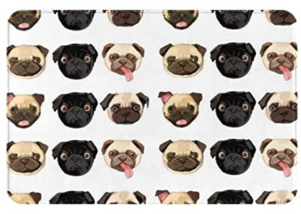 OPSREY Schwarzer gelber Mops-bedruckter Eingangsteppich, dekorative Fußmatte, waschbarer Teppich