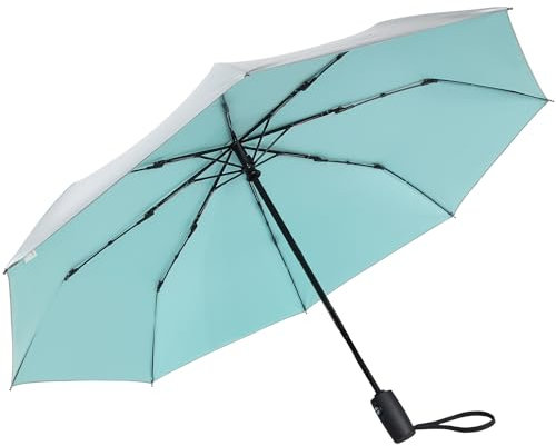 G4Free Paraguas de viaje grande con protección UV UPF 50+ de 42/46 pulgadas, cierre automático, resistente al viento, bloqueo solar, Azul lago/plateado, 42, Moderno