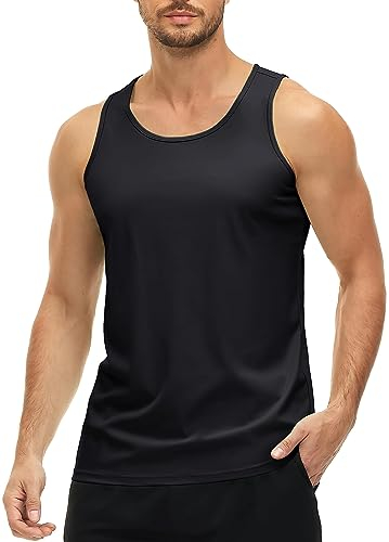 MAGCOMSEN Herren Tank T-Shirt Atmungsaktiv Muskelshirt Ärmelloses Outdoor Funktionsshirt Männer Gym Workout Tanktops Quick Dry Bodybuilding Shirts Schwarz L