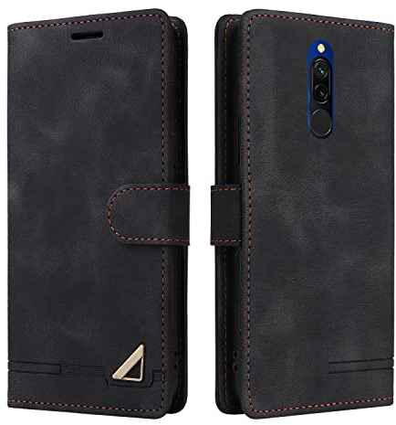 OKZone Kompatibel mit Xiaomi Redmi 8/Redmi 8A Hülle, Halterung Standfunktion Kartenfach Wallet Schutzhülle 360 Grad Stoßfest Premium Leder Schutzhülle Handyhülle für Xiaomi Redmi 8/Redmi 8A (Schwarz)