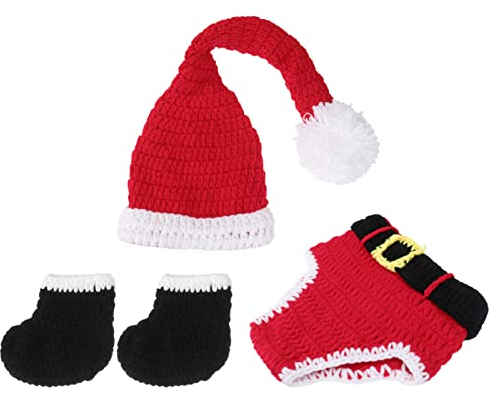 Mikikit Baby-Fotografie-Anzug Neugeborene Foto Requisiten Weihnachtsmützen Kleider handgemachte Häkelmütze handgefertigter Säuglingshut Weihnachten Kleidung Deckel Männer und Frauen
