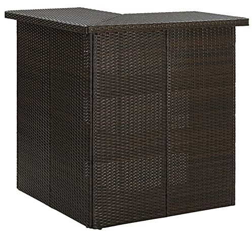 Homgoday Garten Eck-Bartisch Bistrotisch Gartentisch Balkontisch Terrassentisch Stehtisch Bistrotisch Garten Esstisch Partytisch Braun 100x50x105 cm Poly Rattan