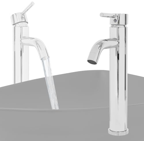 LuxeBath Wasserhahn Bad hoch, Waschtischarmatur für Badezimmer, Chrom, aus Messing, Rund, Mischbatterie für Heißes und Kaltes Wasser, Einhebelmischer mit Zugstange, Badarmatur Waschbecken Armaturen