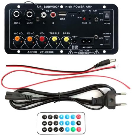 Tyatocepy Carte D'Amplificateur Audio Bluetooth Caisson de Basses 120 W Module AMP Double Microphone pour Haut-Parleur 4 Ohms 8-12 Pouces (Prise UE) Installation Facile