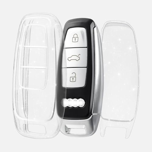 OFF WE GO Schlüsselhülle Cover für Audi TPU Autoschlüssel Hülle für A6 A6L A7 A8 A8L E-Tron S6 RS6 S7 RS7 Q7 SQ7 Q8 SQ8 Auto Schlüssel Schlüsselbox Cover Damen Männer Schlüsselgehäuse, Klar