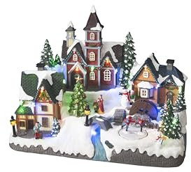 Konstsmide LED Szenerie Weihnachtsdorf mit Kirche, mit Musik, mit 6h Timer, 27 bunte Dioden, batteriebetrieben & USB, Innen, 1,73W, schwarzes Kabel, 3 x AA 1.5V (exkl.) - 4172-000