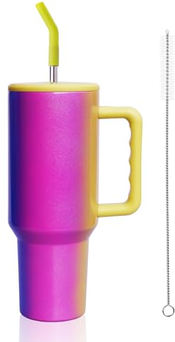 ZEAKKCEE 40oz Tumbler Flask with Straw Lid Handle, Stainless Steel Insulated Water Cup, Large Capacity Travel Mug Keep Cool for Tea Coffee, Best Gift for Women Her (Carnival)