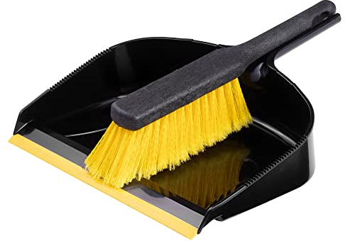 Hardys Hand Broom and Dustpan Set - Rubber Lip Dust Pan & Stiff and Soft Brush Bristles for Easy Cleaning | Professional Dust Pan and Brush Set for Home & Garden Use