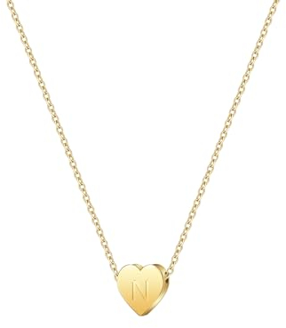 Goldkette mit Buchstaben N,14K Gold Vergoldet Initiale Halskette,Kleine Kette mit Buchstaben Gold Initial Herz Anhänger Kette für Damen Mädchen