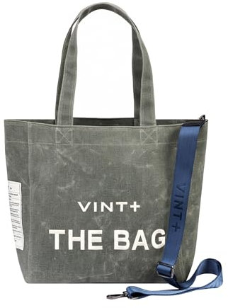 VINT+ Canvas Bag Damen Handtasche – Moderne Schultertasche mit wählbarem Tragegurt – Casual Shopper Tasche ideal für Arbeit, Uni, Schule & Reise | Wasserabweisend, 100% Baumwolle | Big, Loden Grün