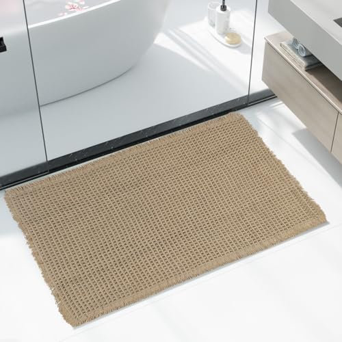 AIBIIN Tapis de Bain gaufré Super Absorbant, antidérapant, Lavable en Machine, Tapis de Bain avec Envers en Caoutchouc pour Salon, Salle de Bain, 46 x 77 cm, Marron