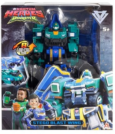 QUANTUM HEROES DINOSTER Robot Transforming 2 en 1 Stego Blast Wing, 6,7 Pulgadas, Carroza y Robot Transforming Juguetes para Niños y Niñas 5 6 7 8 9 10 años
