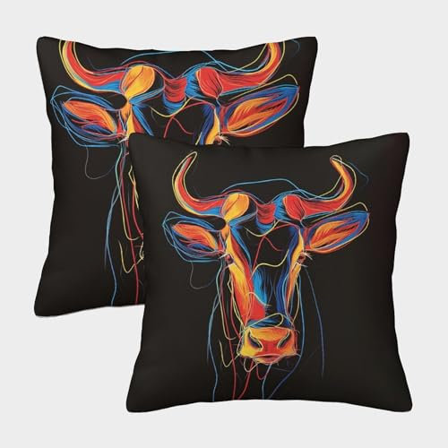 VesFy Kuh-Muster Modern Kissenbezug 2 Stück Set Dekokissen Kissenhülle Mit Unsichtbarem Reißverschluss Kissen Fall Tier Kissenbezüge Für Sofa Bed Auto Büro Cafe Garten Dekor 40x40cm