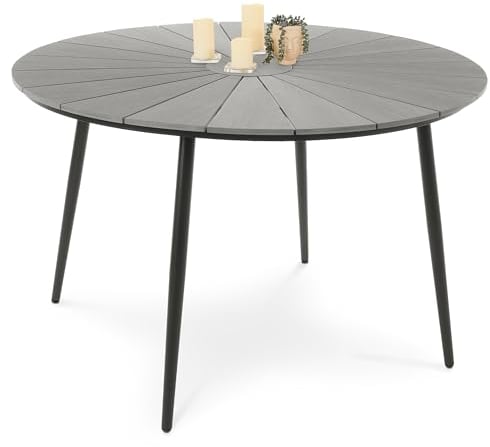 di volio Gartentisch Palermo ø 120 cm, rund - Gartentisch - wetterfest & langlebig, aus Aluminium, Holzoptik (Grau)