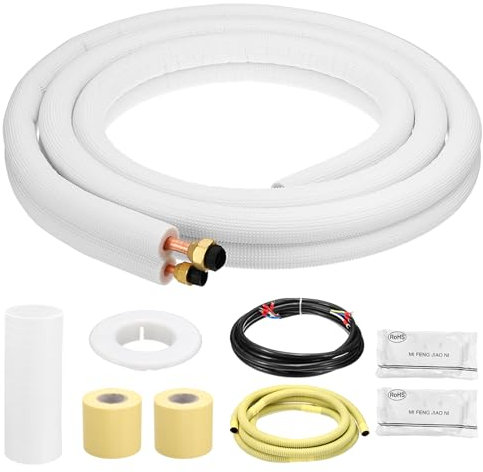 PATIKIL Mini Split Line Set, 10 Ft 1/4 3/8 OD AC Extension Line Copper Pipe Tubing with Flared Nuts Thickened PE Insulated and Wire for Mini Split Air Conditioner HVAC Heat Pump System