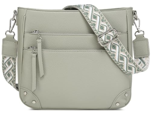 Waniki Handtasche Damen Mittelgroß Umhängetasche Damen Leder PU Schultertasche Crossbody Bag Klein Damenhandtasche Tasche Damen mit Breitem gurt Mehrere Fächertaschen für Frauen Grün