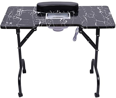 TESUGN Table de manucure pliable, table à ongles avec aspiration, table à ongles, table de manucure, portable, table de manucure mobile avec roulettes, salon de beauté, bureau technicien, bureau