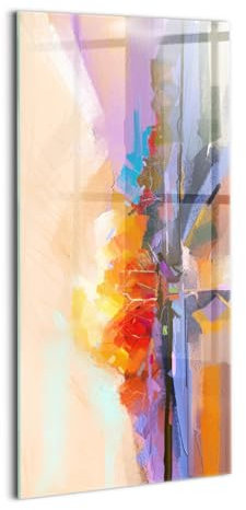 Wallfluent Dicke 4mm Wandbild Glasbild Gehärtetes Glas Mit Motiv 60x120cm Bild Wanddekoration Für die Küche Badezimmer und Schlafzimmer - Abstrakte Malerei - bunter Baum