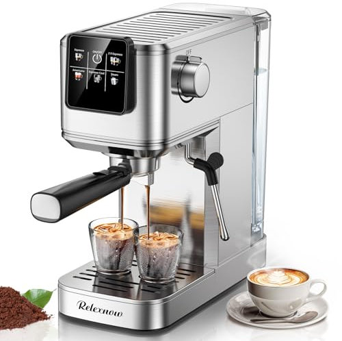 RELEXNOW Máquina de espresso, 20 bares de café expreso de preparación fría con varita de vapor espumador de leche, máquina de café espresso de acero inoxidable con tanque de agua extraíble de 40 onzas