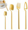 LHLZNB 4 Pieces Can be Suspended Cutlery Set,Stainless Steel Flatware Set for, Knife and Fork Set，Spoon Knife and Fork Sets, Mirror Polished and Dishwasher Safe, Silverware Set for Home (Golden)