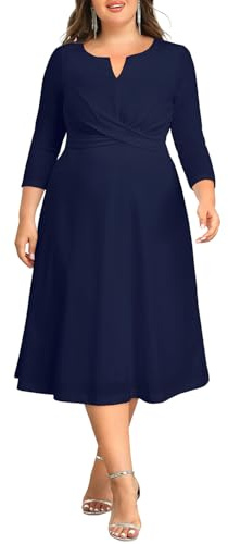 Hochzeitskleid in Übergröße – Kirchliches Midi-Herbstkleid, halbformell, 3/4-Ärmel, V-Ausschnitt, A-Linien-Kleid für Damen 2025