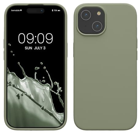 kwmobile Handyhülle für iPhone 15 Hülle, für iPhone 15 Case - Hülle Silikon - kabelloses Laden - Graugrün