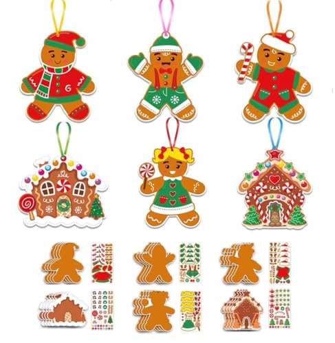 Hopeas Bastelsets Weihnachten Kinder 24pcs Lebkuchenmann Weihnachtsbaumschmuck Kunsthandwerk Weihnachtsgeschenke Basteln mit Kindern DIY Weihnachten Anhänger