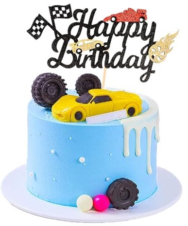 Car Birthday Cake Topper Racing Checkered Flags Vehicles Cake Toppers Formula One Cars Themed Party Decorations F1 Race Cake Cupcake Decor Supplies for Boys Girls