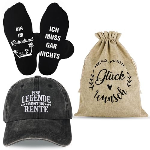Jeasona Ruhestand Geschenk Männer Rente Geschenke Mann Lustig Renteneintritt Geschenk Männer Rentner Geschenk Mann Geschenke für Rentner Geschenk Socken Pension Geschenk Mann Cap Geschenk für Rentner