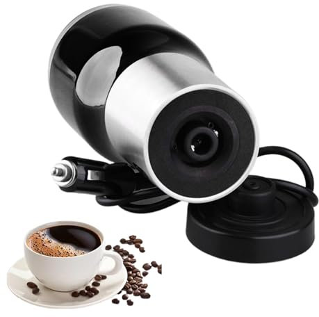 Gvblkq Tasse chauffante de voiture, tasse à café 12 V, bouilloire d'eau chaude portable, tasse à café à thé avec poignée, tasse à café de 450 ml, cafetière de voiture, bouilloire de voyage, tasse à