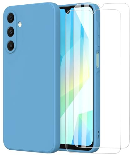 MOONESS Hülle kompatibel mit Samsung Galaxy A16 5G / 4G Handyhülle mit 2 Stück Schutzfolie,Liquid Silikon TPU Schutzhülle Dünn Backcover - Bleu