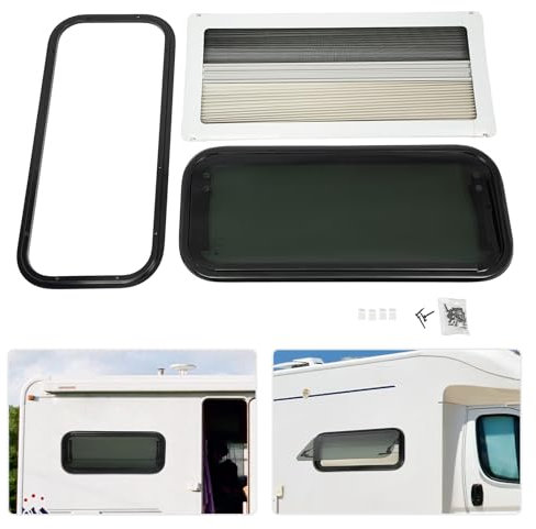 Finestra di esposizione, camper per roulotte, finestra di esposizione con cerniera, finestra esterna con tenda a rullo e zanzariera (700 x 300 mm)