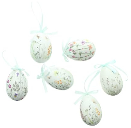 Deko-Ei Osterwiese, 6er Set, Kunststoff, Satinband Maße: Höhe 7 cm