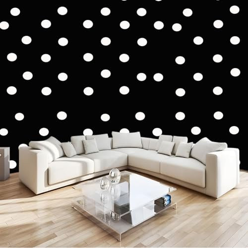 Wallpaper 400 x 280 cm Mural Black and White Polka Dot Pattern Design Wall Decals Baby Nursery Girls Bedroom Living Room Wall Decor Easy to Install Black and White