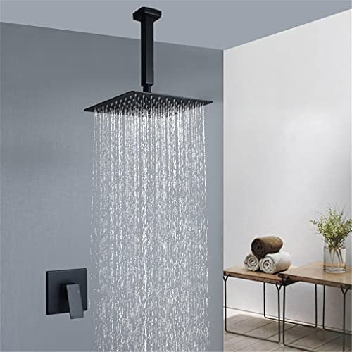 KFTLDYZL Ensemble de Douche de tête carrée dissimulée à Montage Mural, Robinet en Laiton, mélangeur d'eau Chaude et Froide, Noir Mat doré
