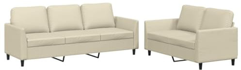 Kangmusi 2-TLG. Sofagarnitur mit Kissen Creme Kunstleder, kangmusi3201761