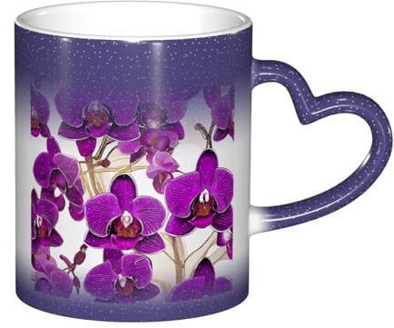 WCXTHGFA Kaffeetasse mit violettem Orchideen-Design, farbwechselnde Keramik-Kaffeetasse, wärmeempfindliche Kaffeetassen