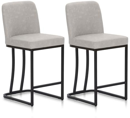 ALPHA HOME Barhocker 2er Set Barstuhl Küchenstuhl mit Metallgestell Küchenhocker mit Rückenlehne Gepolstertem Sitz Tresenhocker Bistrohocker für Küche Bars Esszimm, Hellrau