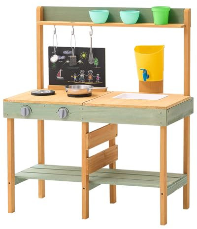 VEVOR Cocina de Barro para Niños 391 x 762 x 914 mm Juego de Cocina de Madera Cocina de Juguete para Niños Cocinita Infantil de Madera para Exteriores Cocina de Juego de Simulación con Accesorios