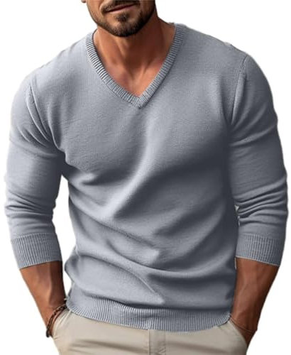 PANVER Sweater Herren Jugend Temperament Trend Strickwaren Atmungsaktiv Weich Komfortabel KnitSweater Casual Mode Warm LangarmSweater C-Light Grey M